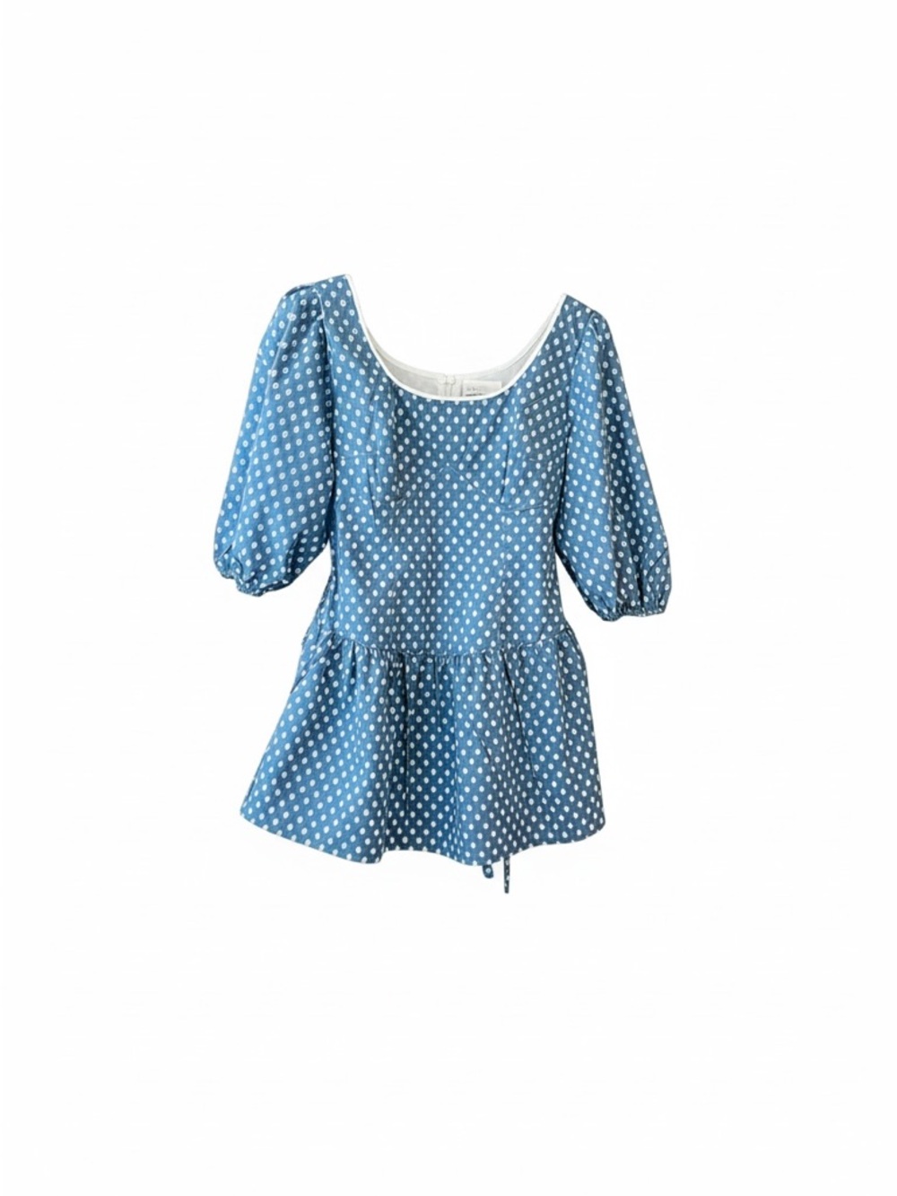 Cider Light Blue Dot Peplum Mini Dress/ Blouse
